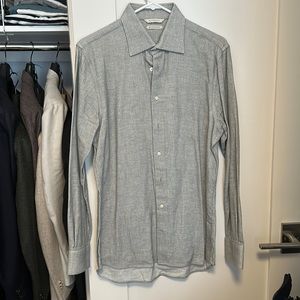 SUITSUPPLY Light Grey Basket Weave Flannel Shirt (15.5) (Like New)